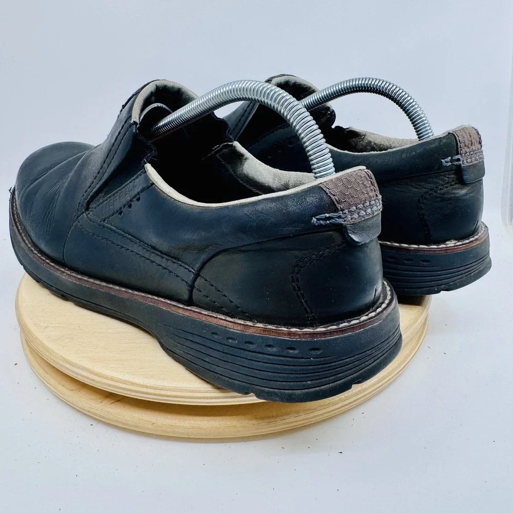 Merrell Realm Moc Shoes Mens 11 Black Leather Slip On Comfort Casual Loafers